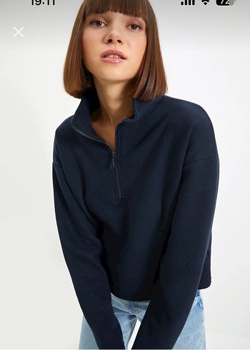 Kadın Lacivert Yarım Fermuarlı Sweatshirt - Görsel 7