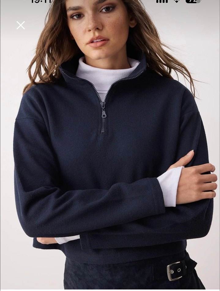 Kadın Lacivert Yarım Fermuarlı Sweatshirt - Görsel 2