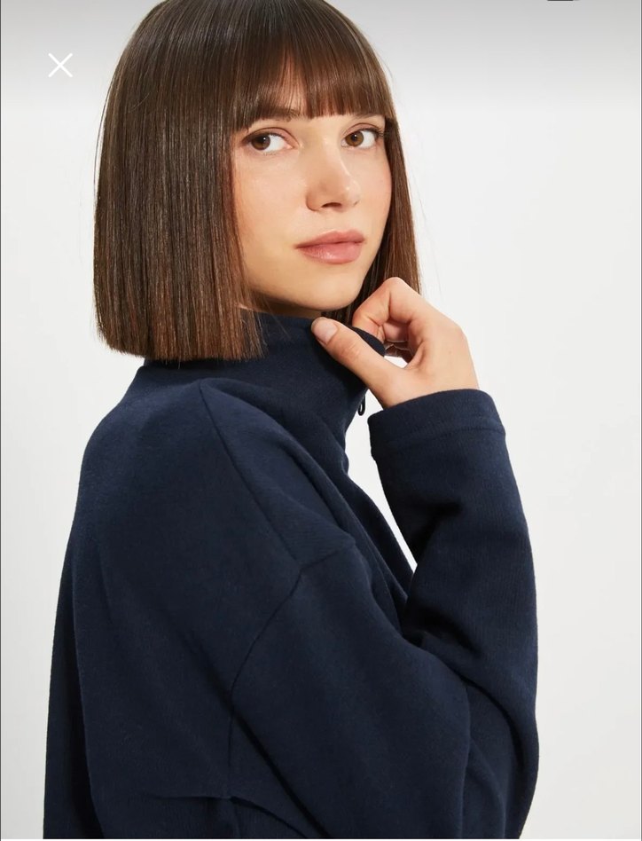 Kadın Lacivert Yarım Fermuarlı Sweatshirt - Görsel 3