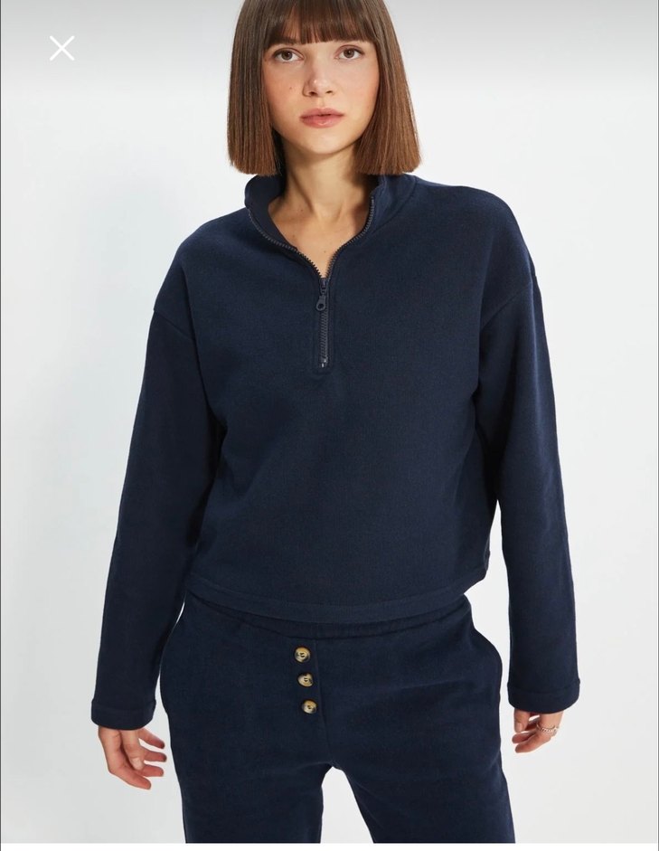 Kadın Lacivert Yarım Fermuarlı Sweatshirt - Görsel 4