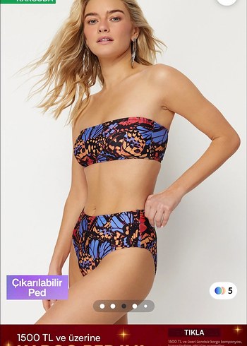Çıkarılabilir Pedli Renkli Desenli Mini Bikini - Görsel 2