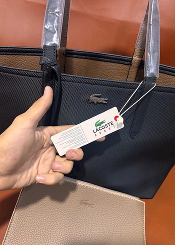 Lacoste Siyah& Bej Renkli Çift Taraflı Kadın Çantası