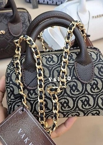 vakko Mini Speedy Zincir Detaylı Kahverengi Desenli örme Çanta