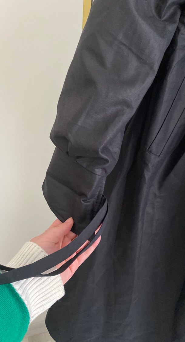 Siyah Keten Düğmeli Uzun Kadın Trençkot - Görsel 3