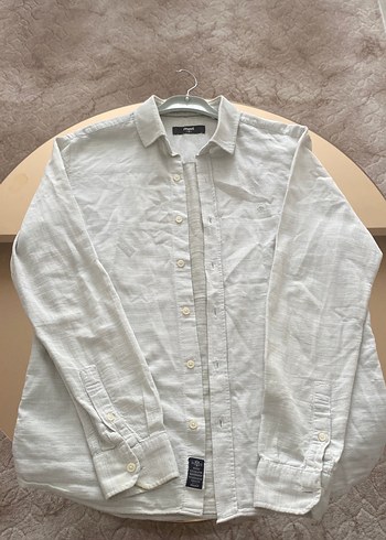 Erkek Beyaz Keten Gömlek Uzun Kollu - Görsel 4