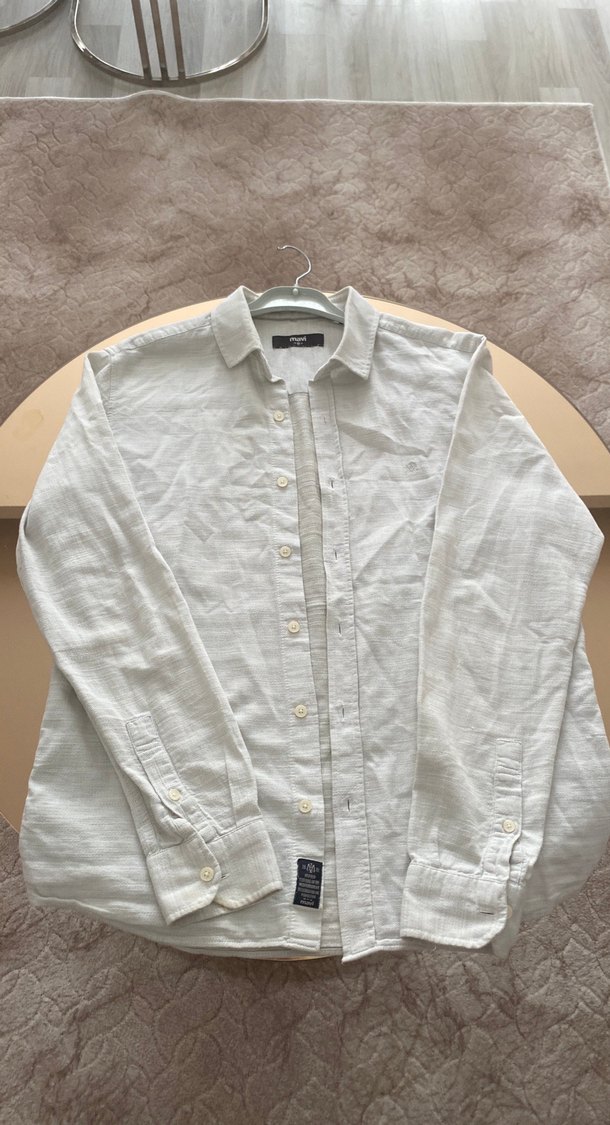 Erkek Beyaz Keten Gömlek Uzun Kollu - Görsel 4