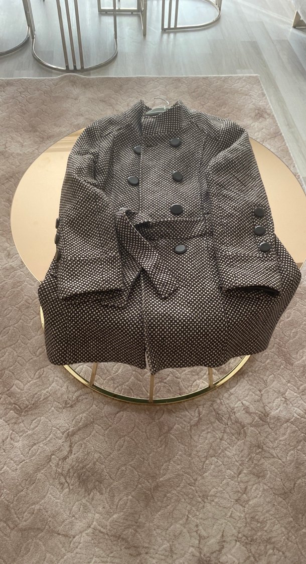 Düğmeli Midi Gri Kadın Kaban - Görsel 5