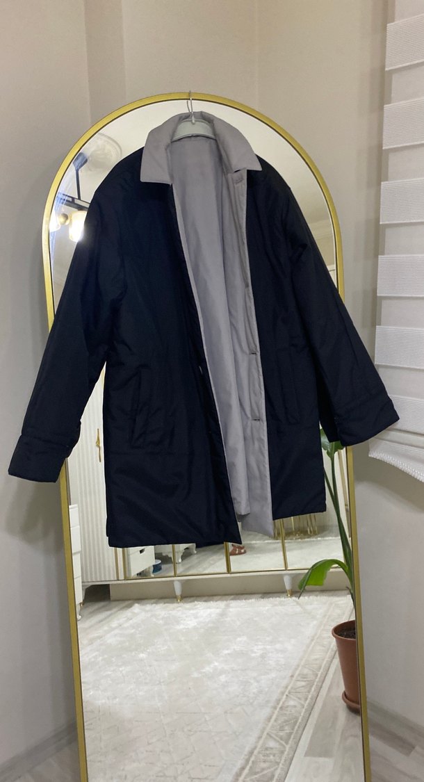 Düğmeli, Midi Boy, Gri Erkek Kaban - Görsel 4