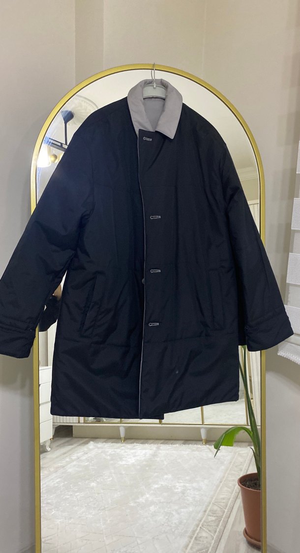 Düğmeli, Midi Boy, Gri Erkek Kaban - Görsel 2