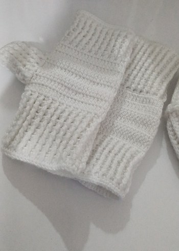 Beyaz Örgü Kadın Bere ve eldiven set - Görsel 3