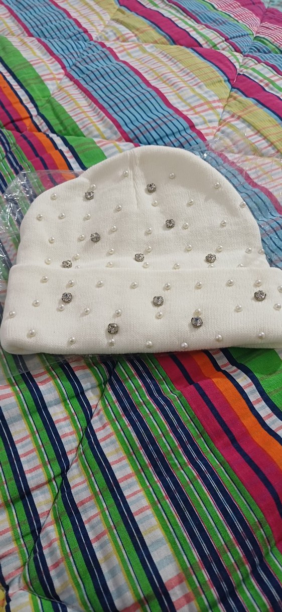 Boncuk İşlemeli Beyaz Kadın Bere - Görsel 2