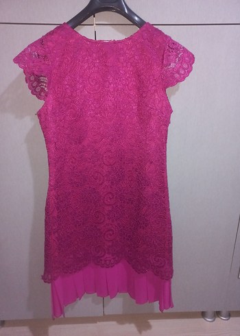 Pembe İşlemeli Dantel elbise - Görsel 2