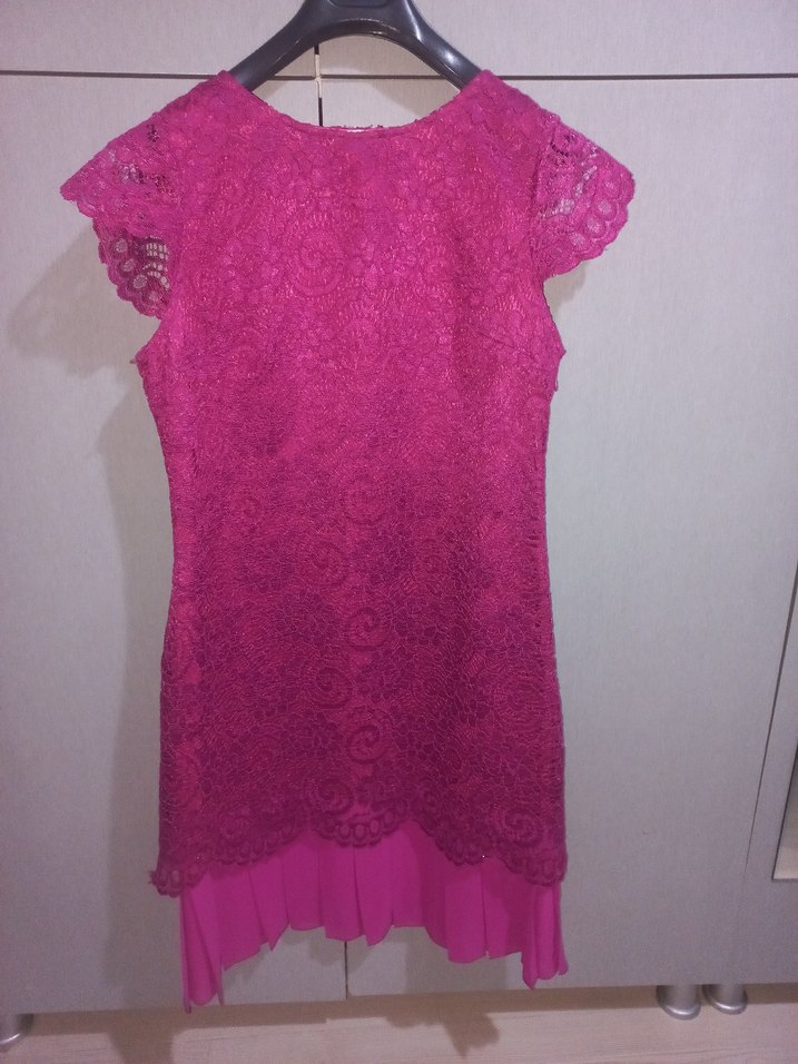 Pembe İşlemeli Dantel elbise - Görsel 2