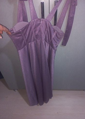 Mor V Yaka Askılı Midi Elbise - Görsel 5