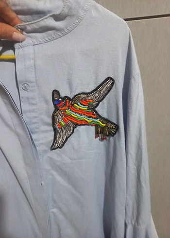 Mavi Uzun Kollu Kadın Gömlek - Görsel 2