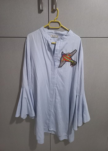 Mavi Uzun Kollu Kadın Gömlek - Görsel 3