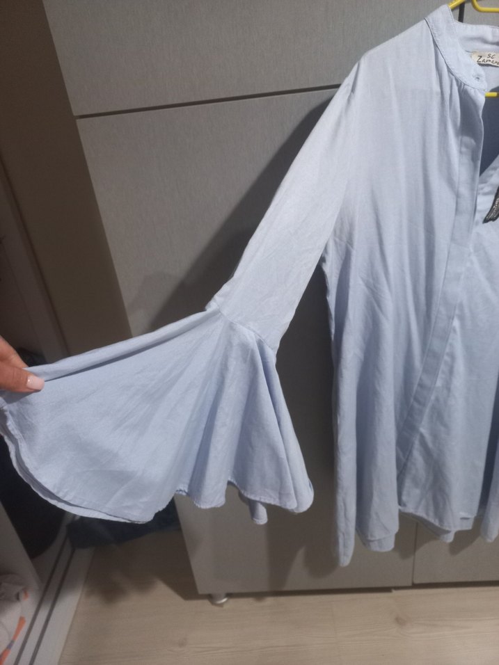 Mavi Uzun Kollu Kadın Gömlek - Görsel 4