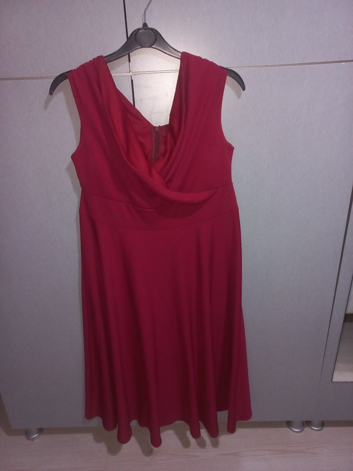 mor Drapeli V Yakalı diz altı elbise - Görsel 3