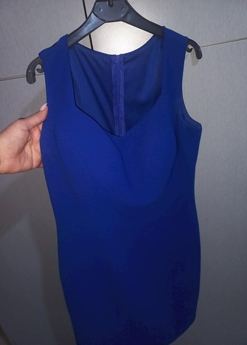 Mavi V Yakalı Midi Elbise - Görsel 3