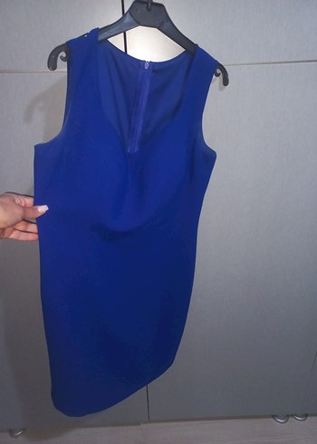 Mavi V Yakalı Midi Elbise - Görsel 2