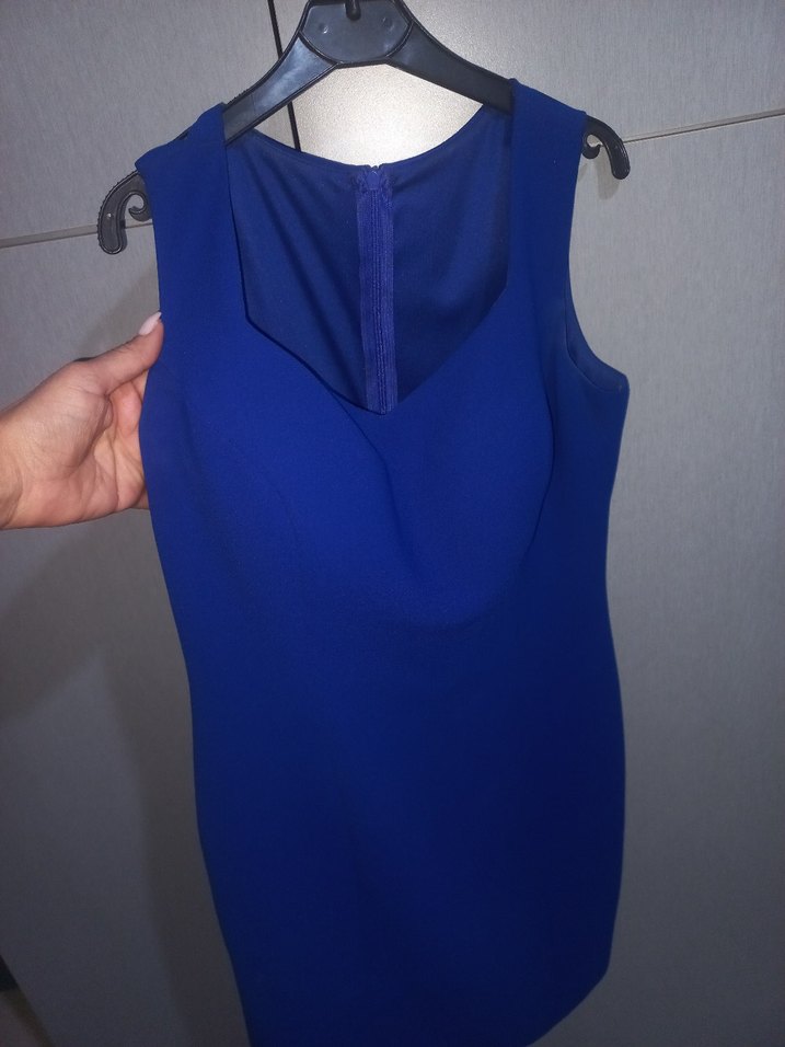 Mavi V Yakalı Midi Elbise - Görsel 3