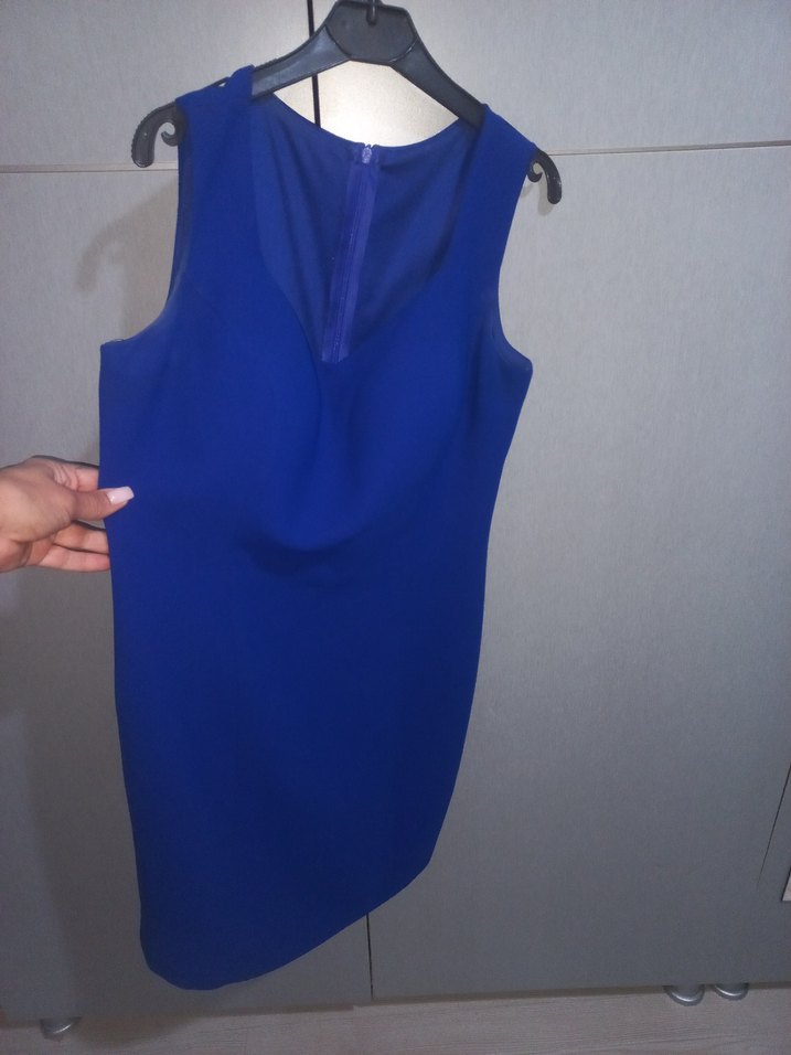 Mavi V Yakalı Midi Elbise - Görsel 2