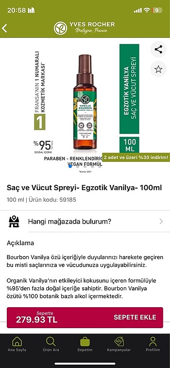 yves rocher saç ve vücut parfümü