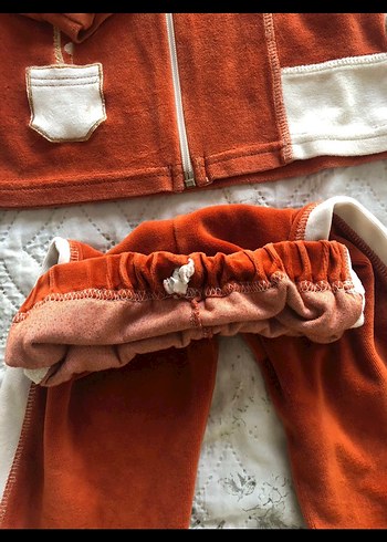 Turuncu Gri Kapüşonlu Fermuarlı Çocuk Takımı - Görsel 2