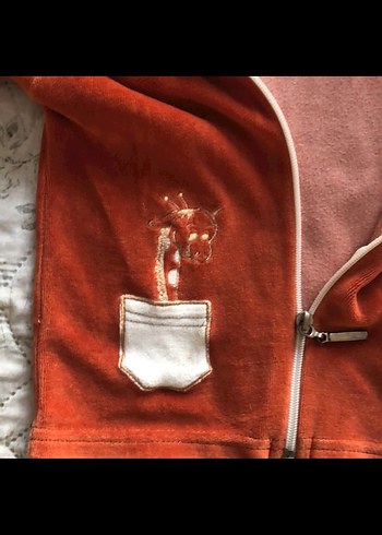 Turuncu Gri Kapüşonlu Fermuarlı Çocuk Takımı - Görsel 4