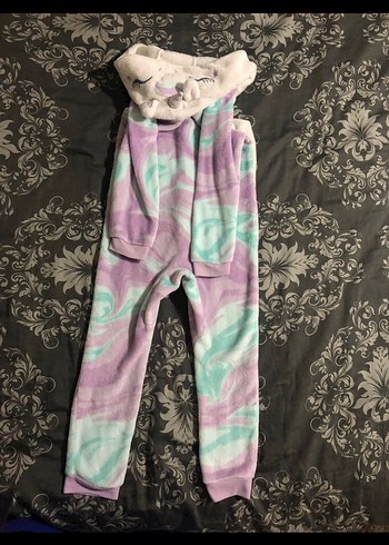 Kız Çocuk Mor Batik Desenli Peluş Tulum - Görsel 2