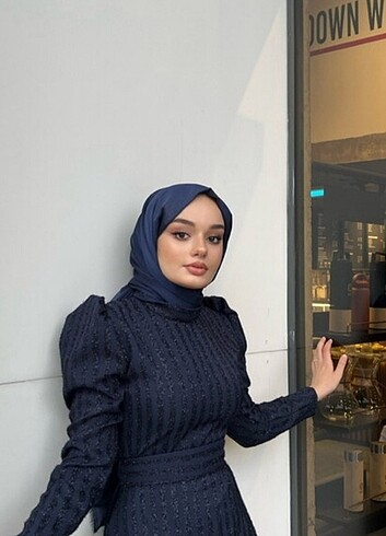 38 Beden Hera Abiye Lacivert Tesettür Simli