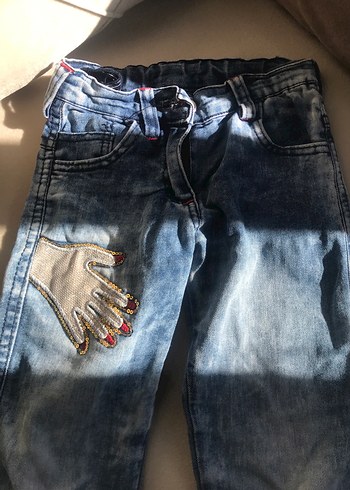 Kız Çocuk Mavi Bol Kesim Kot Pantolon - Görsel 2