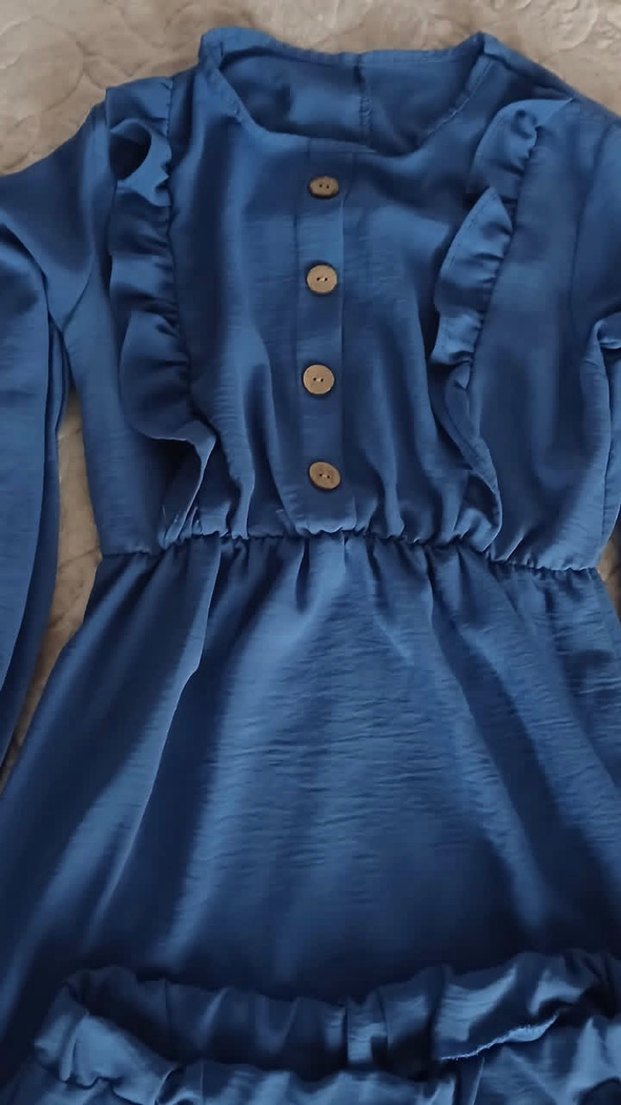 Düğmeli Uzun Kollu Mavi Takım - Görsel 2