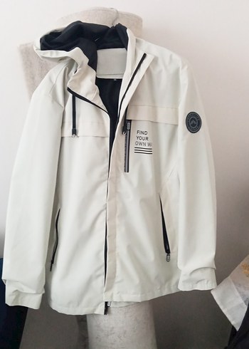 Beyaz Fermuarlı Erkek Street Wear Ceket