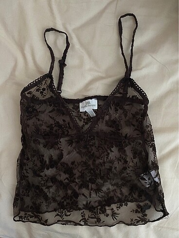 Pull and bear dantel kahverengi crop