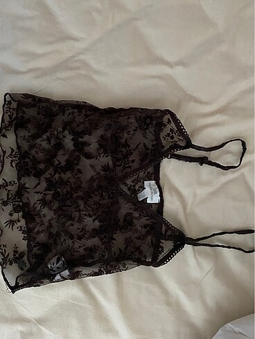 Pull and Bear Pull and bear dantel kahverengi crop