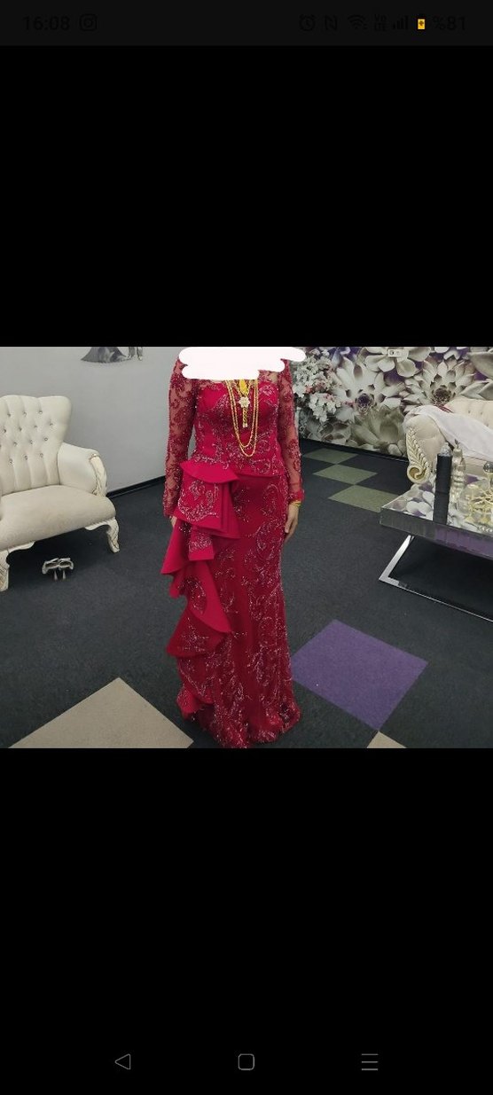 Özel tasarım Kırmızı Abiye elbise - Görsel 2