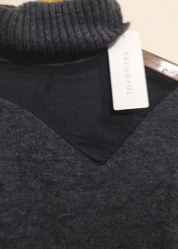 Gri Kadın Boğazlı Örgü Yün Kazak - Görsel 2