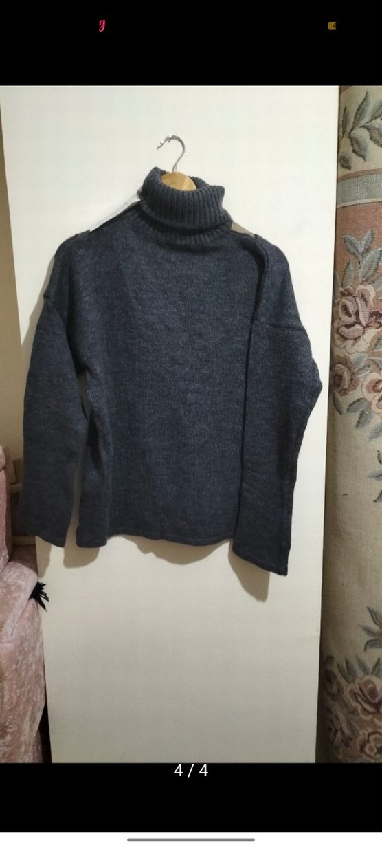 Gri Kadın Boğazlı Örgü Yün Kazak - Görsel 4