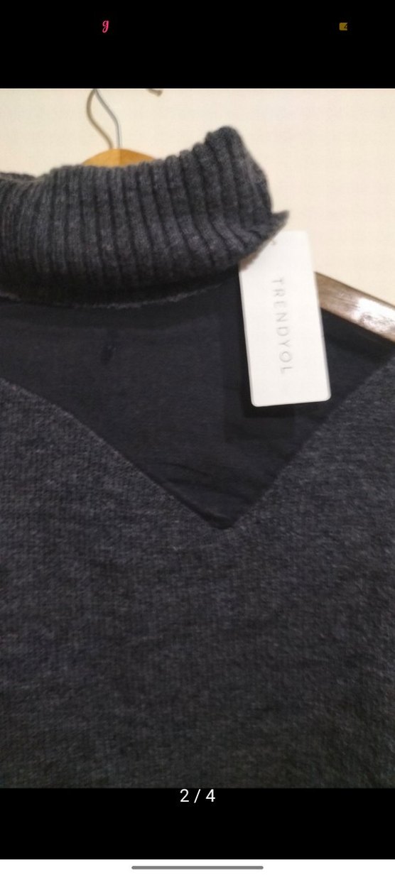 Gri Kadın Boğazlı Örgü Yün Kazak - Görsel 2