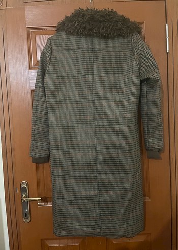 Kahverengi Yünlü Kürk Detaylı Kadın Kaban - Görsel 4