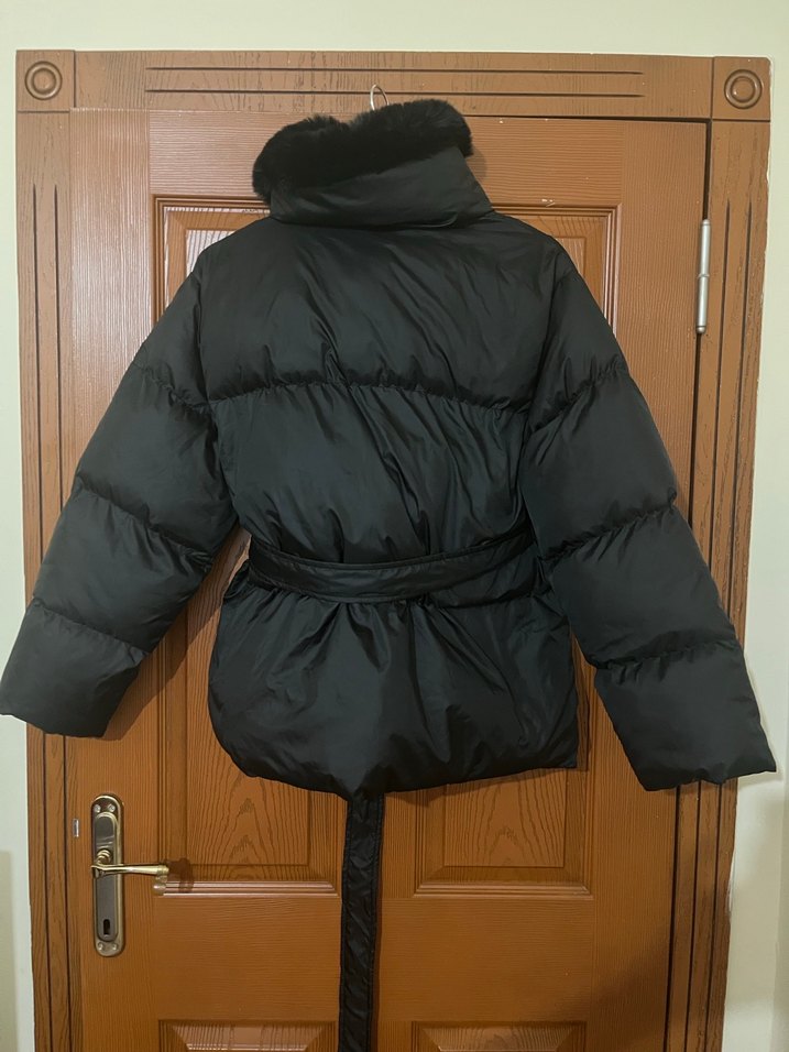 Kemerli Siyah Midi Kışlık Kadın Mont - Görsel 2