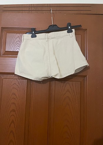 Bej Kadın Mini Şort Pilili Pamuklu - Görsel 4