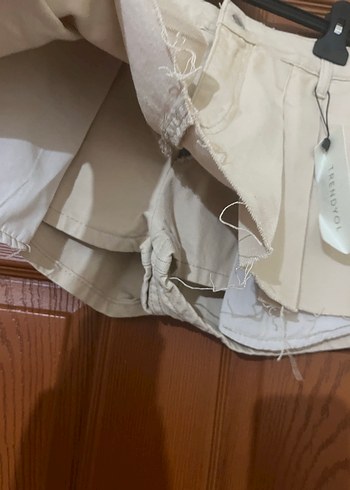 Bej Kadın Mini Şort Pilili Pamuklu - Görsel 2