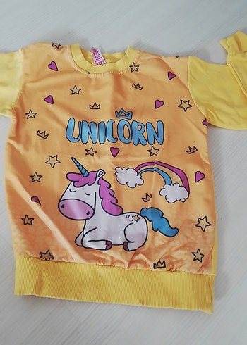 Diğer Sarı Unicorn Desenli Kız Sweatshirt