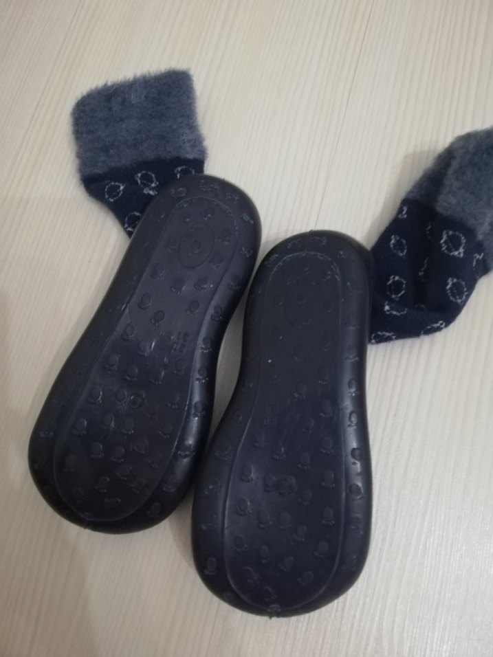 unisex Çocuk Gri Mavi Örgü Sıcak Terlik - Görsel 2