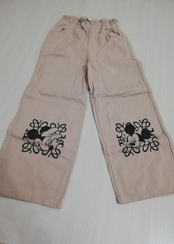 Nakışlı Bej Bol Kesim Kız Pantolon