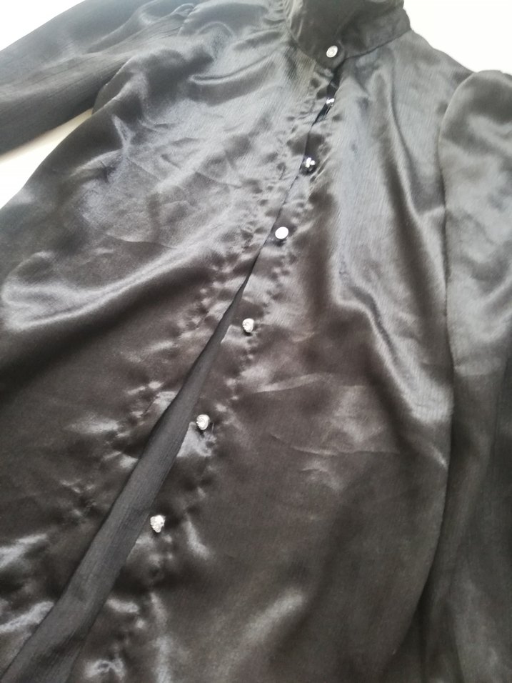 Siyah Uzun Kollu Saten Kadın Pantolon Takımı - Görsel 3