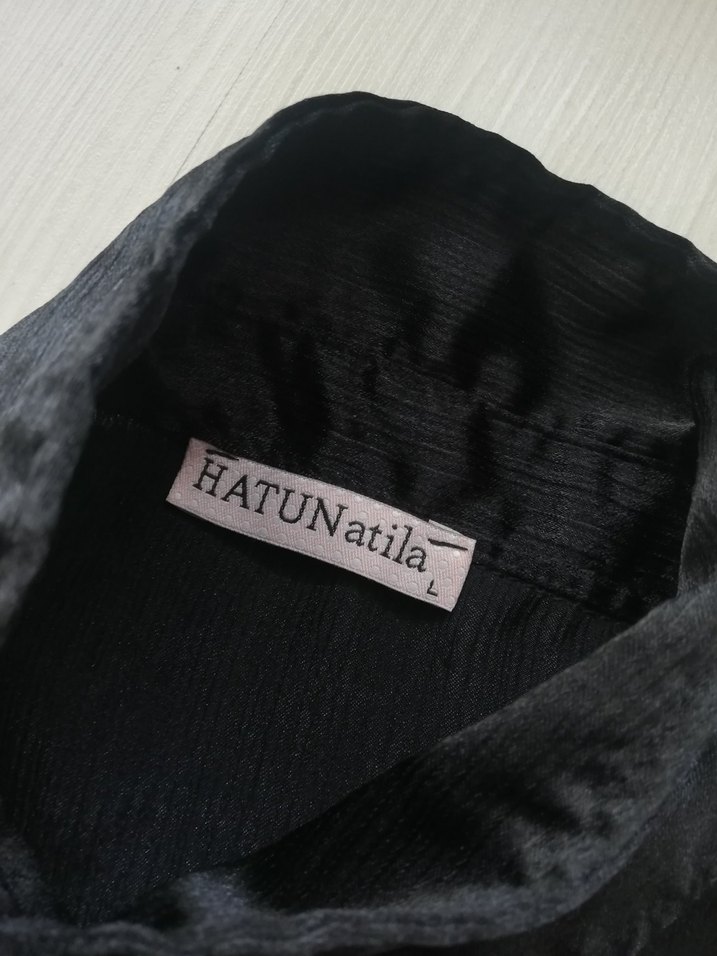 Siyah Uzun Kollu Saten Kadın Pantolon Takımı - Görsel 4