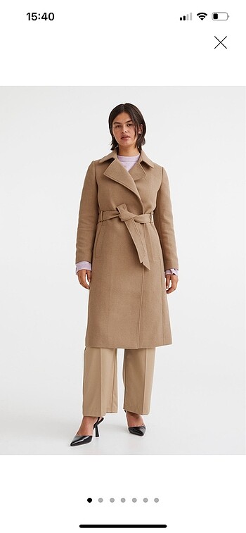 H&m camel rengi kuşaklı kaşe kaban